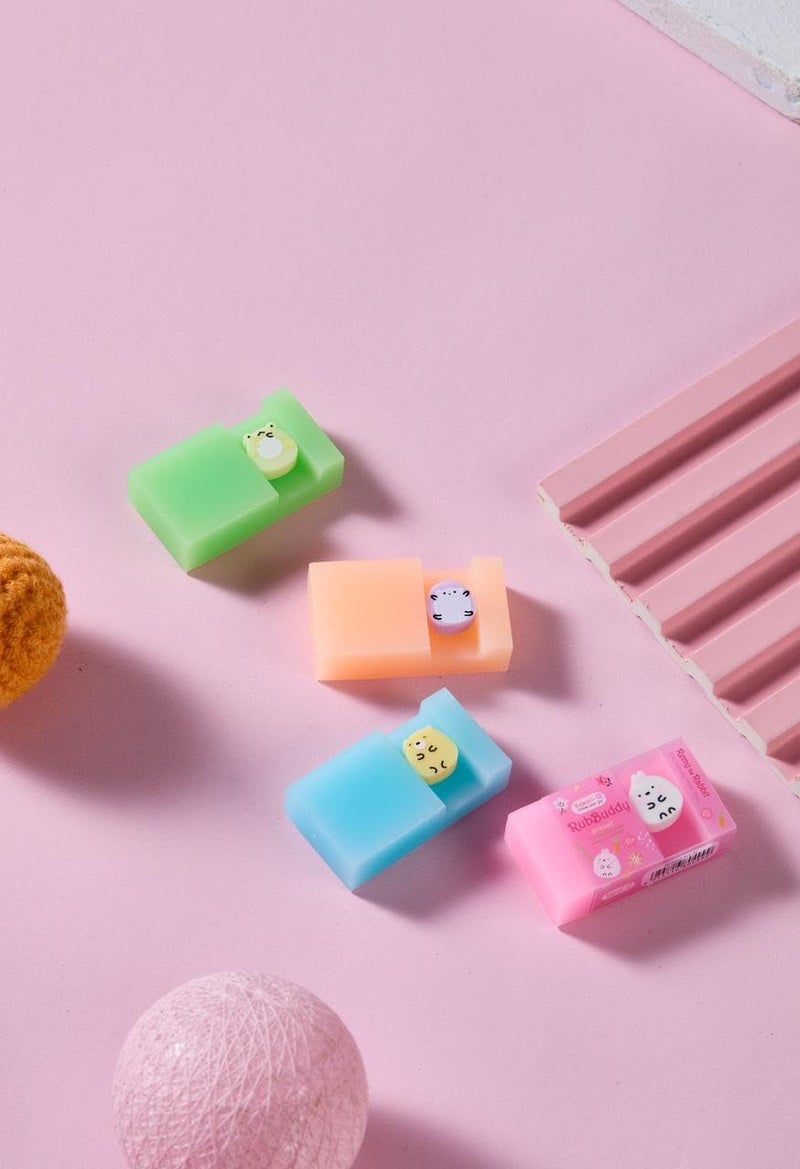 DEOXY Rub-A-Long Eraser | Colourful Available in 4 Vibrant Colours | No Trace of Colour While Erasing | Soft & Smooth | Residue Sticks to Eraser | Fun for Kids(ER-5203-RY), Multi-Color - Image 5