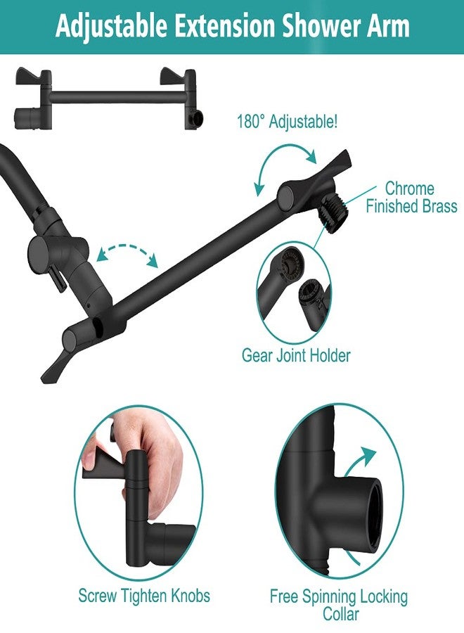 Tudoccy Shower Head, 8‘’ High Pressure Rainfall/Handheld Shower Combo with 11'' Extension Arm, 9 Settings, Anti-leak Shower Head with Holder, Height/Angle Adjustable, Chrome, Matte Black - Image 5