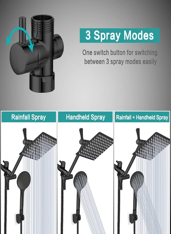 Tudoccy Shower Head, 8‘’ High Pressure Rainfall/Handheld Shower Combo with 11'' Extension Arm, 9 Settings, Anti-leak Shower Head with Holder, Height/Angle Adjustable, Chrome, Matte Black - Image 2