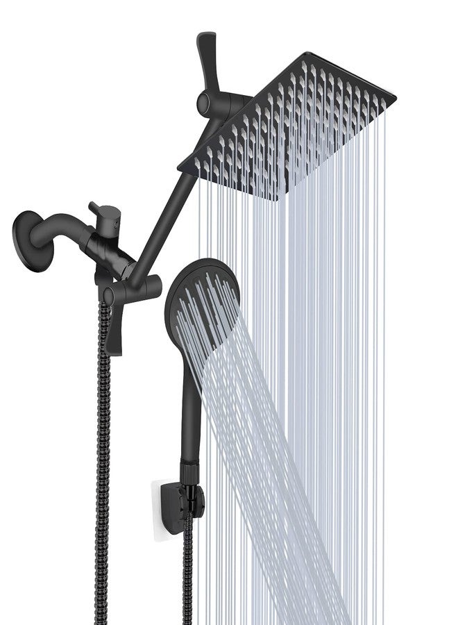 Tudoccy Shower Head, 8‘’ High Pressure Rainfall/Handheld Shower Combo with 11'' Extension Arm, 9 Settings, Anti-leak Shower Head with Holder, Height/Angle Adjustable, Chrome, Matte Black - Image 1
