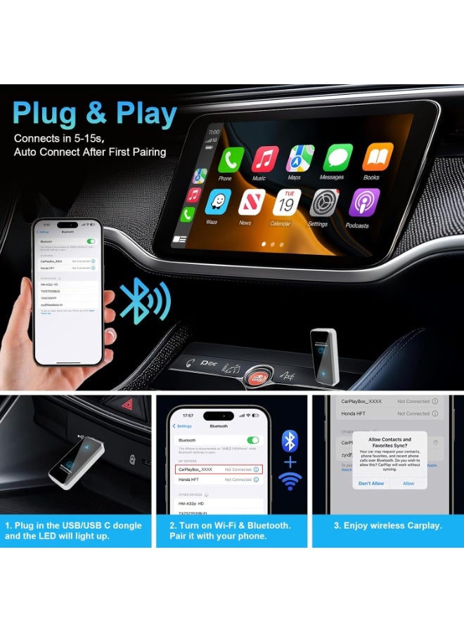 4-in-1 Wireless CarPlay & Android Auto Adapter, Converts Wired to Wireless, Plug & Play USB Dongle, Compatible with Cars from 2015+, iOS 10+ & Android 11+ - Image 3