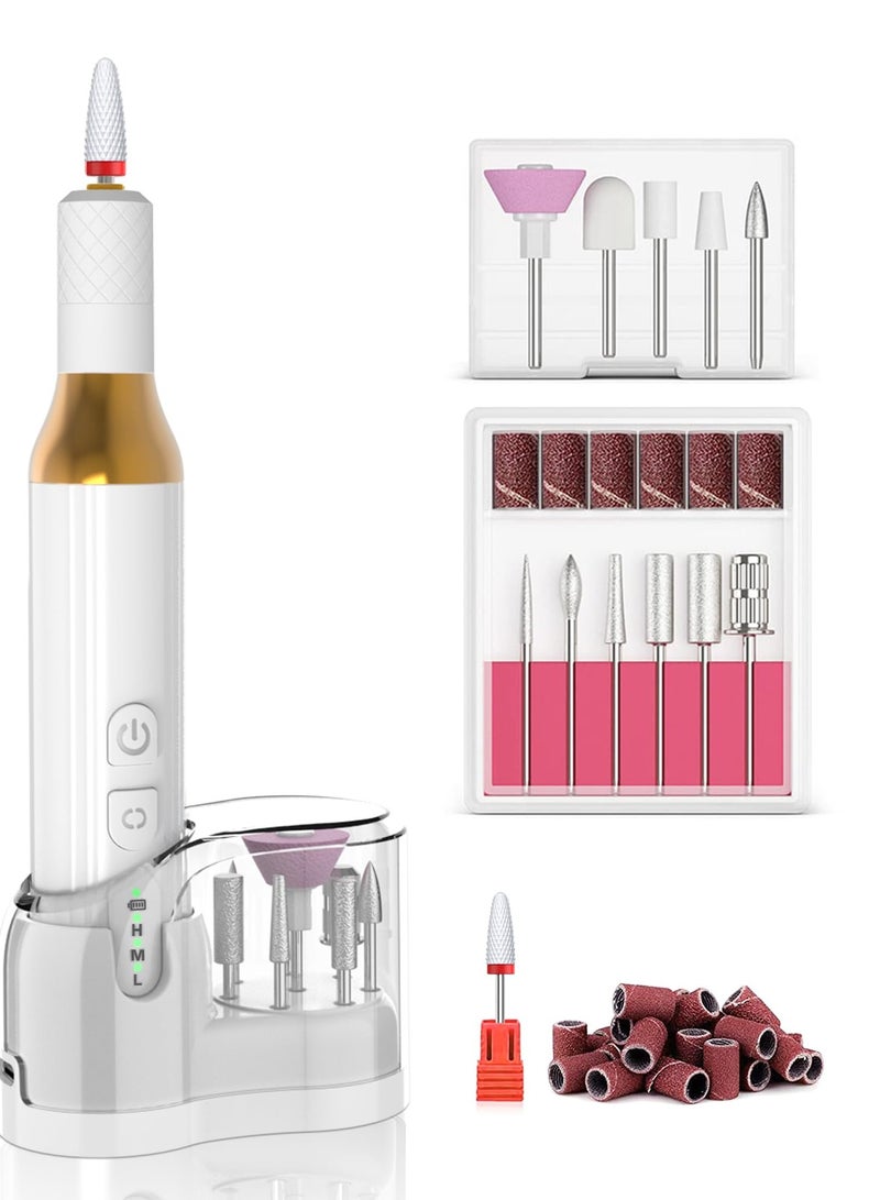 Excefore Cordless Electric Nail Drill, Professional Acrylic Nail Drill Machine For Acrylic And Gel Nails, Manicure And Pedicure Nail File For Polishing And Shaping, White - Image 1