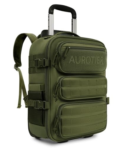 AUROTIER Rolling Tactical Laptop Backpack, Underseat Travel Backpack with Wheels, 16 Inch Wheeled Military Computer Backpack for Men and Women, Roller Overnight Molle Outdoor Hiking College Carry on Luggage - Image 1