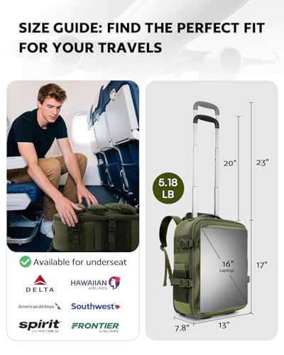 AUROTIER Rolling Tactical Laptop Backpack, Underseat Travel Backpack with Wheels, 16 Inch Wheeled Military Computer Backpack for Men and Women, Roller Overnight Molle Outdoor Hiking College Carry on Luggage - Image 3