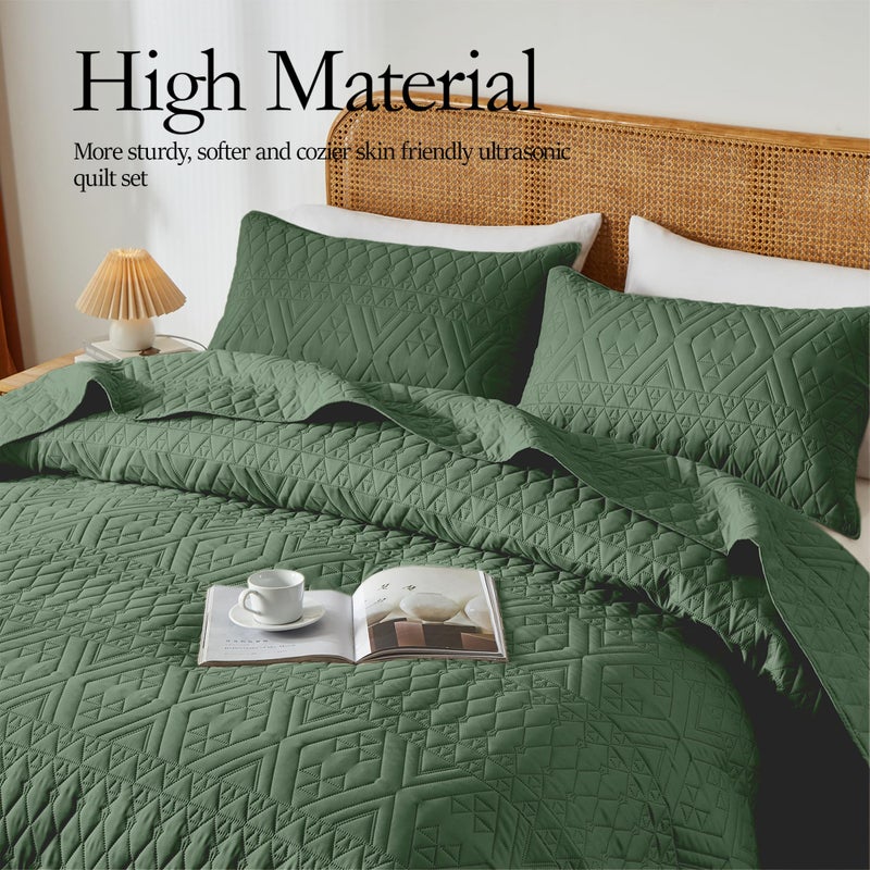 akkialla King/Cal King Size Quilt Bedding Set,Green Lightweight Microfiber Soft Bedspread,Modern Style Geometric Pattern Coverlet Set for All Seasons,3 Piece(1 Quilt,2 Pillow Shams) - Image 3