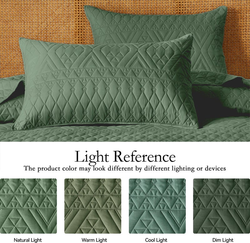 akkialla King/Cal King Size Quilt Bedding Set,Green Lightweight Microfiber Soft Bedspread,Modern Style Geometric Pattern Coverlet Set for All Seasons,3 Piece(1 Quilt,2 Pillow Shams) - Image 4