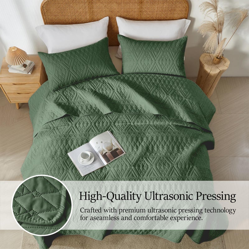 akkialla King/Cal King Size Quilt Bedding Set,Green Lightweight Microfiber Soft Bedspread,Modern Style Geometric Pattern Coverlet Set for All Seasons,3 Piece(1 Quilt,2 Pillow Shams) - Image 5