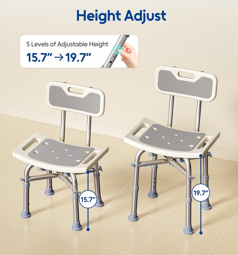 Bluelog Shower Chair with Back for Elderly and Disabled, Shower Seat Bench Stool, Adjustable Height, 350 lbs Capacity, FSA/HSA Eligible, Rectangular - Image 5