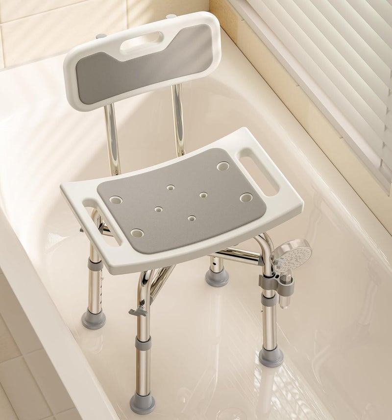 Bluelog Shower Chair with Back for Elderly and Disabled, Shower Seat Bench Stool, Adjustable Height, 350 lbs Capacity, FSA/HSA Eligible, Rectangular - Image 1