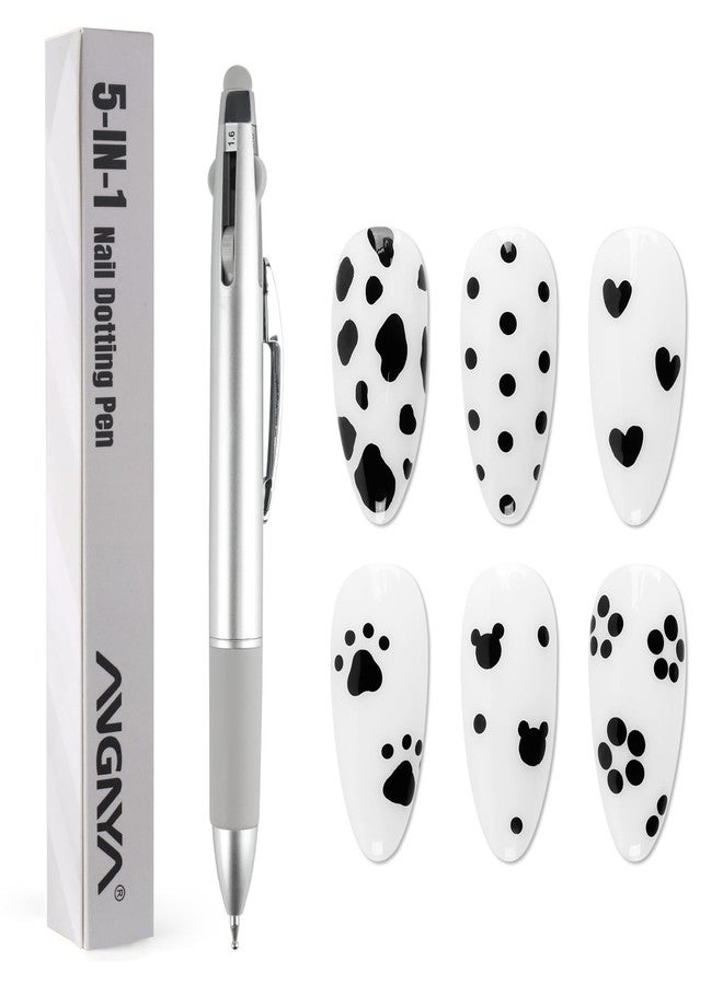 ANGNYA Dotting Tool Nail Art, 5-IN-1 Ballpoint Pen Design Nail Dotting Tool for Painting with Size Marking and Pressing Head, Nail Tools for Nail Art - Image 1