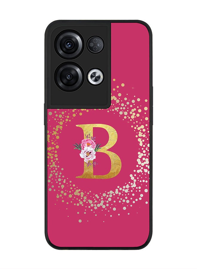 Stylizedd حافظة حواف سوداء متينة لهاتف أوبو رينو 8 برو، غطاء رفيع بحواف مطاطية - حرف أول مخصص بنمط زهور - ب (وردي داكن) - Image 1