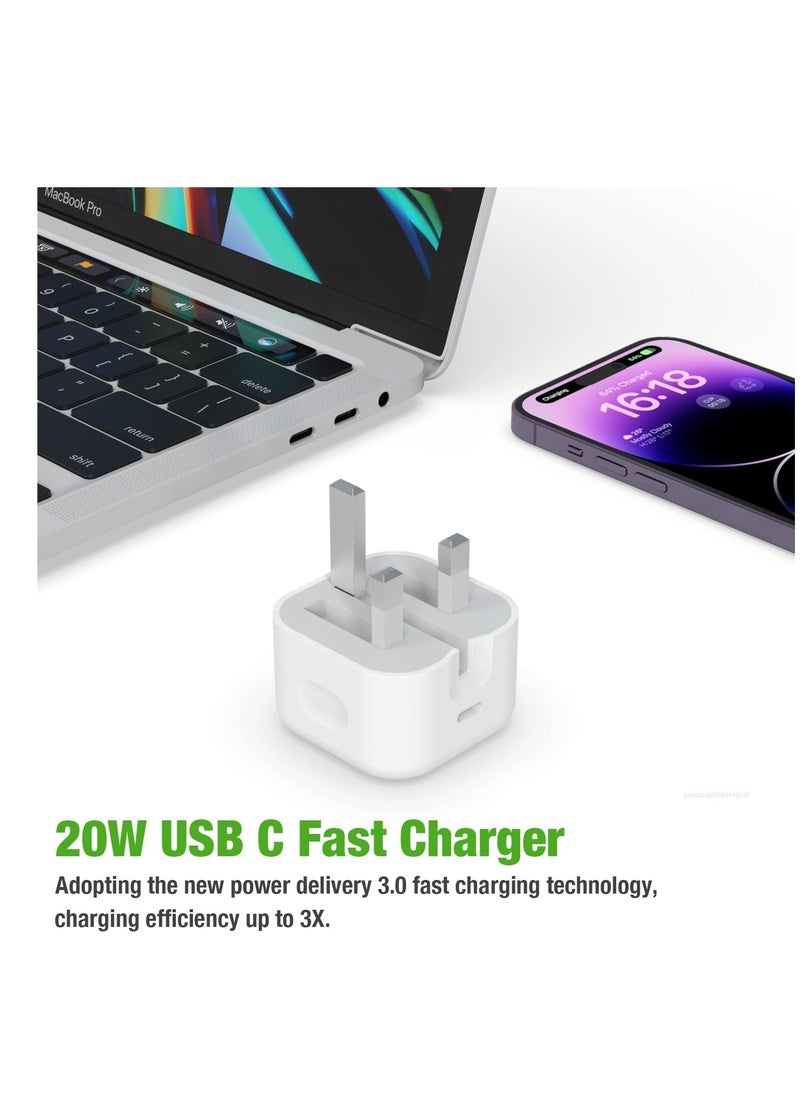 Generic - For iPhone 16/15 Fast Charger, 20W PD USB C Charger Plug with 2M USB C to C Cable for iPhone 16/16 Plus/16 Pro/16 Pro Max/15/15 Plus/15 Pro/15 Pro Max, iPad Pro/Air/Mini,USB C Charger UK Power Adapter - Image 1
