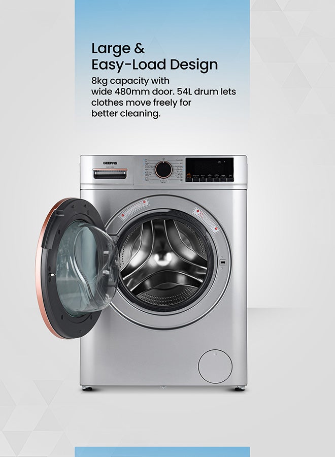 GEEPAS Advanced Front Load Washing Machine with Digital Display, BLDC Motor, and Steam Clean 144 kW GWMF8140SRG Metallic Grey - Image 3