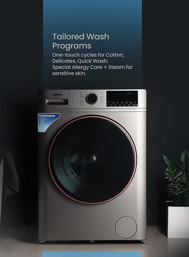 GEEPAS Advanced Front Load Washing Machine with Digital Display, BLDC Motor, and Steam Clean 144 kW GWMF8140SRG Metallic Grey - Image 5