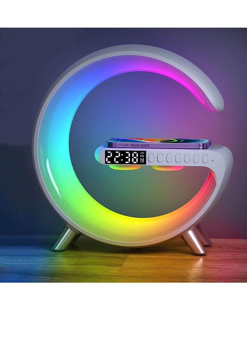 إلترازون Wireless Charger Atmosphere Lamp, Portable LED Bluetooth Speaker Wireless Charger with Desk Lamp Bedside RGB Night Light, App Control Mini Music Lamp Digital Alarm Clock Speaker - Image 1