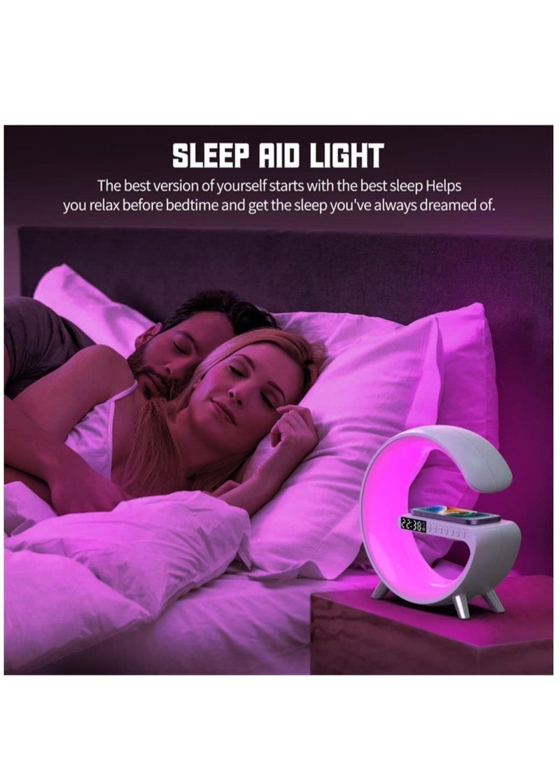 إلترازون Wireless Charger Atmosphere Lamp, Portable LED Bluetooth Speaker Wireless Charger with Desk Lamp Bedside RGB Night Light, App Control Mini Music Lamp Digital Alarm Clock Speaker - Image 3