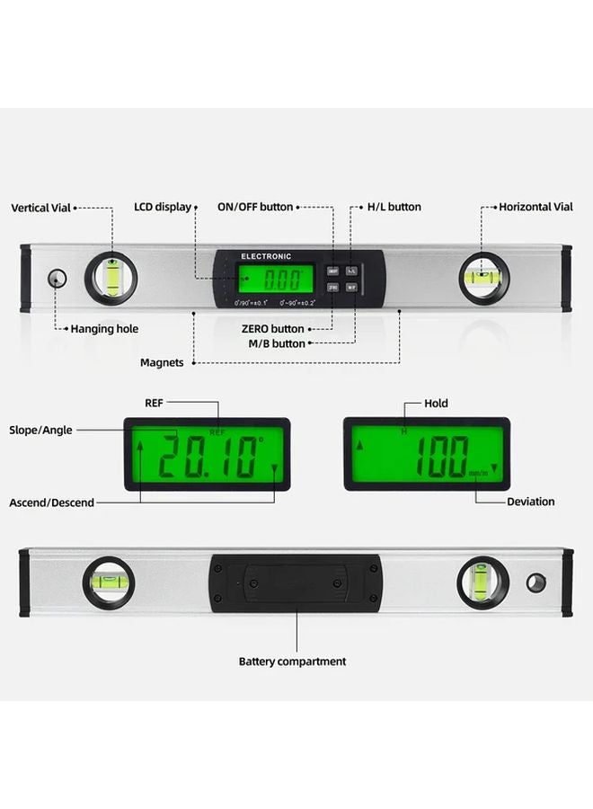 16 Inch Magnetic Spirit Level with LCD Backlight 400mm Angle Finder for Home DIY Projects - Image 4