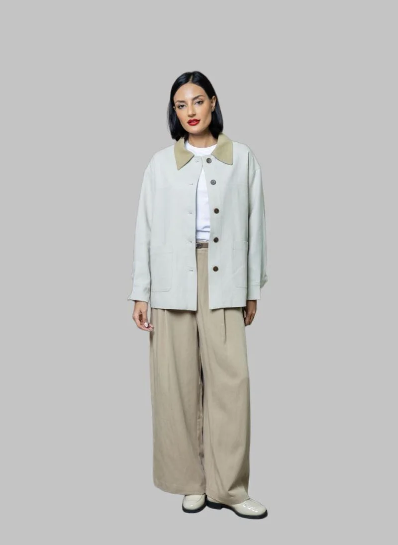 Bond  Cream Relaxed Fit Workwear Jacket with Contrast Collar for Women | Best Price UAE