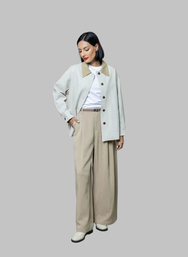 Bond  Cream Relaxed Fit Workwear Jacket with Contrast Collar for Women | Best Price UAE