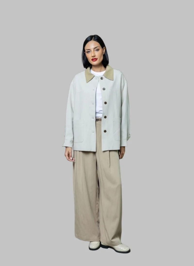 Bond Cream Relaxed Fit Workwear Jacket with Contrast Collar
