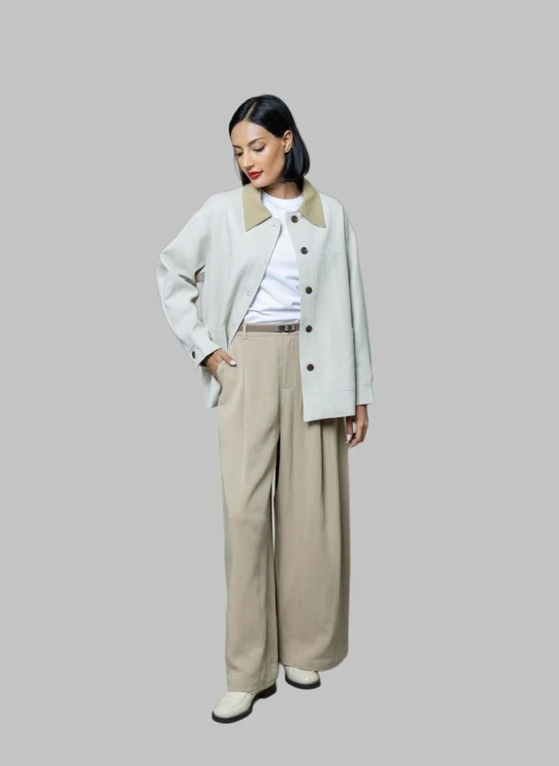 Bond  Cream Relaxed Fit Workwear Jacket with Contrast Collar for Women | Best Price UAE