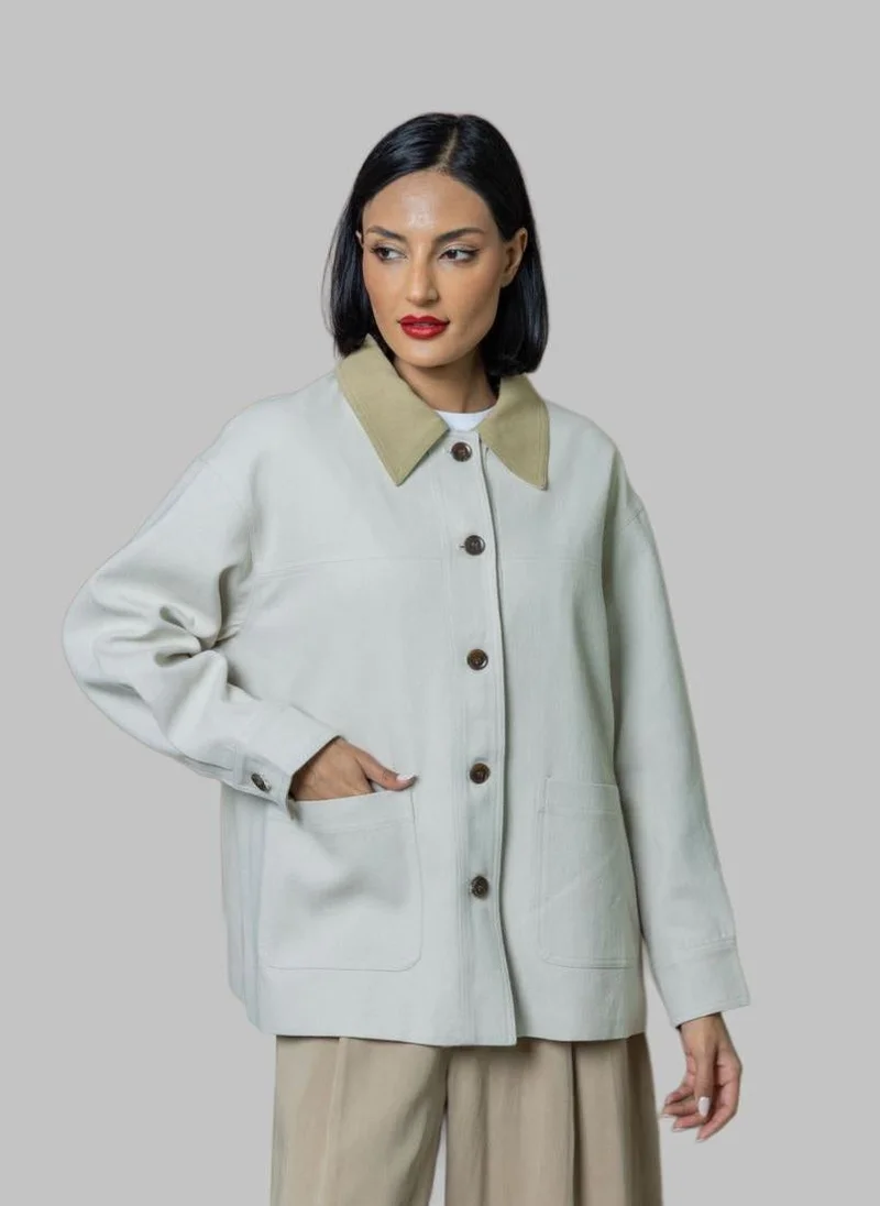 Bond Cream Relaxed Fit Workwear Jacket with Contrast Collar