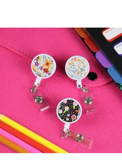 KASTWAVE Retractable ID Badge Holder Reel with Clip, Flowers Name Badge Reels Retractable Card Holder for Office Worker Teacher Doctor Nurse (3 Pack Flower)  - Image 4