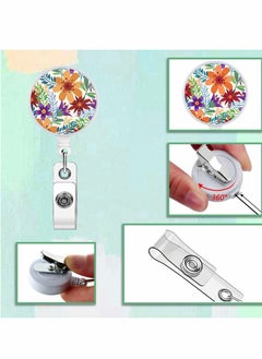KASTWAVE Retractable ID Badge Holder Reel with Clip, Flowers Name Badge Reels Retractable Card Holder for Office Worker Teacher Doctor Nurse (3 Pack Flower)  - Image 5