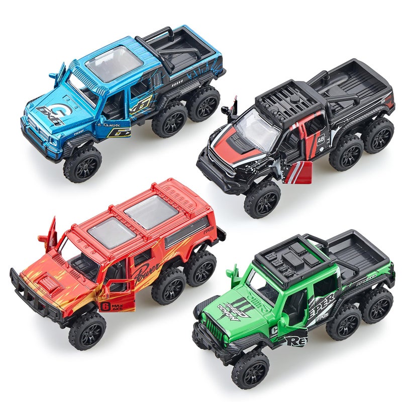 KIDAMI Diecast Toy Trucks 4 Pack Die Cast Metal Toy Cars Pull Back Cars Openable Doors OffRoad Vehicles Birthday Gift for Boys and Toddlers Colorful - Image 3