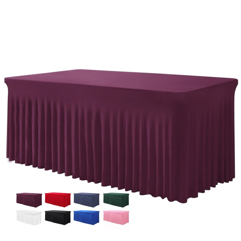 BDDC Table Skirts for Rectangle Tables 6ft OnePiece Burgundy Tablecloths and Skirt Wrinkle Resistant Ruffles Elastic Cover for Banquets Weddings Events Parties