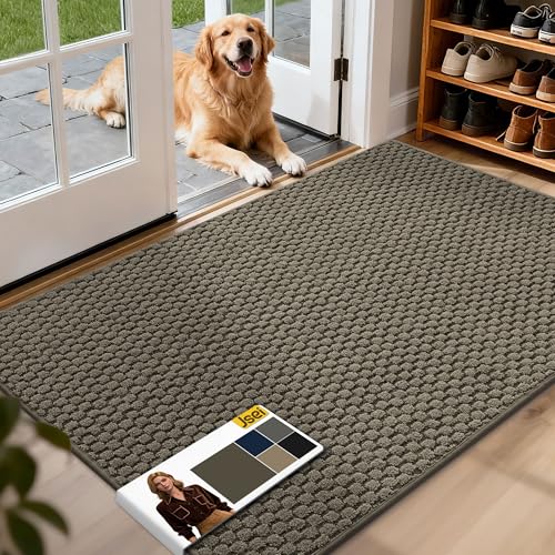 JSEI Dirt Trapper Door Mat 32"x48", Non-Slip Entryway Rugs Doormat Indoor, Washable Absorbent and Stain Resist Welcome Floor Mat for Front Door, Dog Door Mat, Dirty Wet Shoes & Paws, Greyish Brown - Image 1