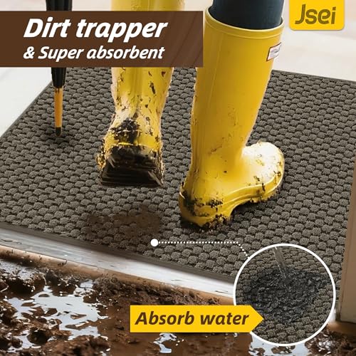 JSEI Dirt Trapper Door Mat 32"x48", Non-Slip Entryway Rugs Doormat Indoor, Washable Absorbent and Stain Resist Welcome Floor Mat for Front Door, Dog Door Mat, Dirty Wet Shoes & Paws, Greyish Brown - Image 3