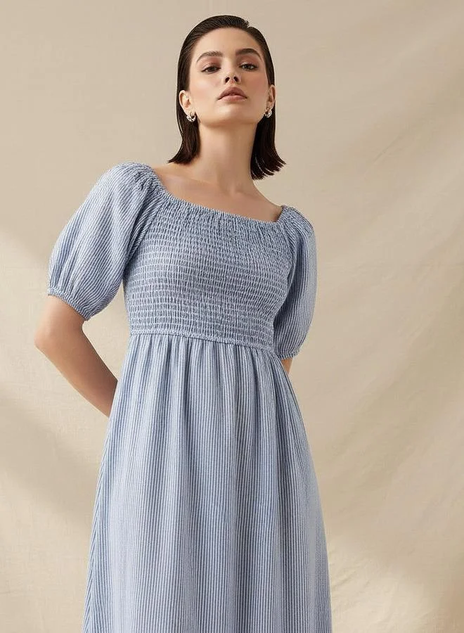 2Xtremz 2Xtremz Smocked Midi Dress with Embroidered Hem