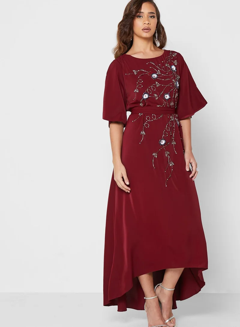Amri Embroidered Ruffle Tie Detail Dress