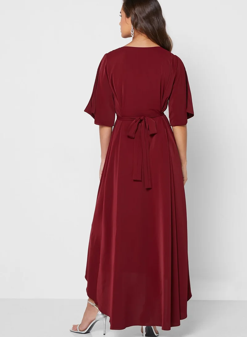 Amri Embroidered Ruffle Tie Detail Dress