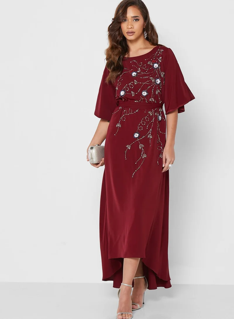 Amri Embroidered Ruffle Tie Detail Dress