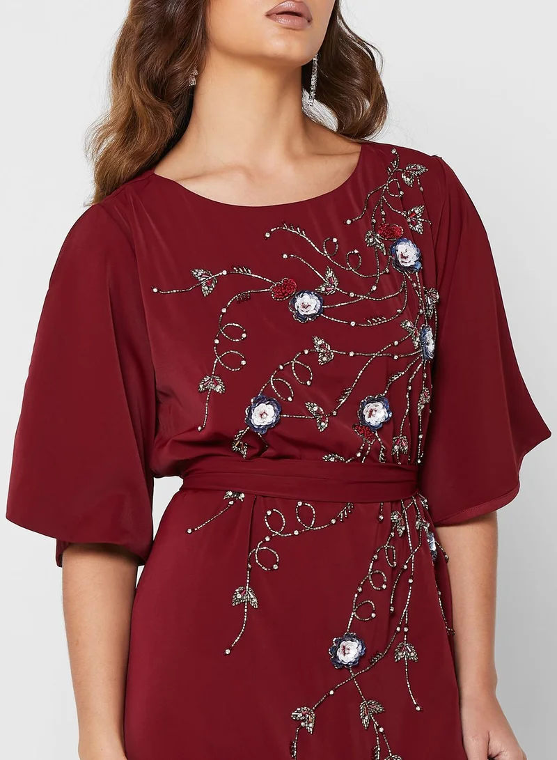 Amri Embroidered Ruffle Tie Detail Dress