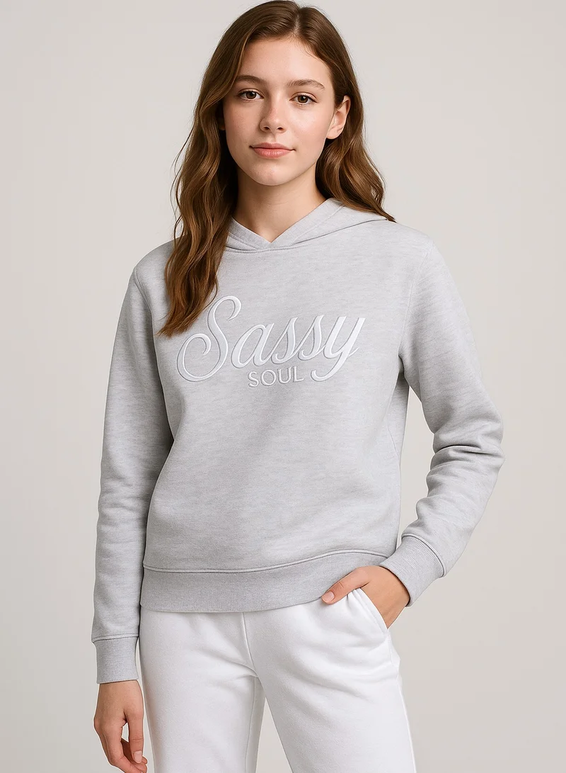victor and jane “Sassy Soul” Ladies' Graphic Hoodie – Heather Grey | 100% Cotton Fleece |