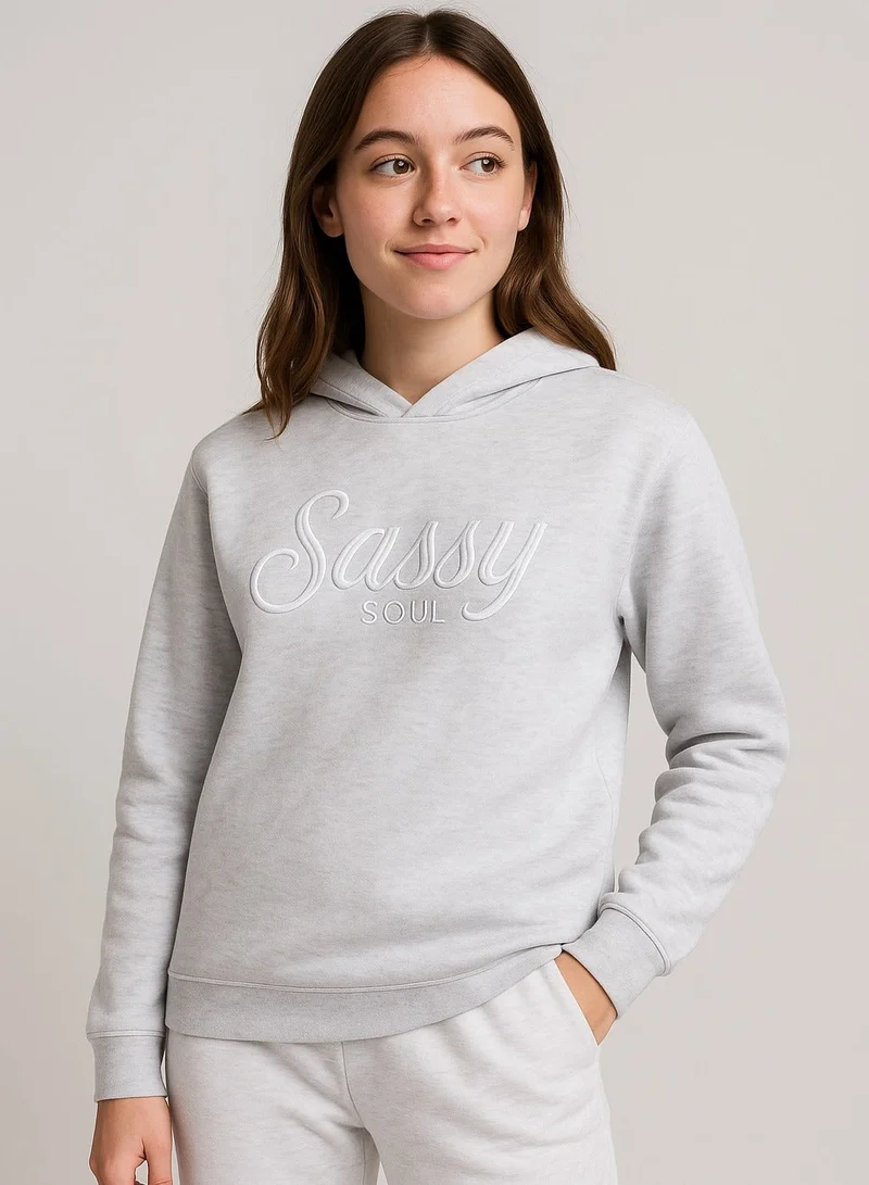 Victor And Jane  “Sassy Soul” Ladies' Graphic Hoodie – Heather Grey | 100% Cotton Fleece | for Women | Best Price UAE