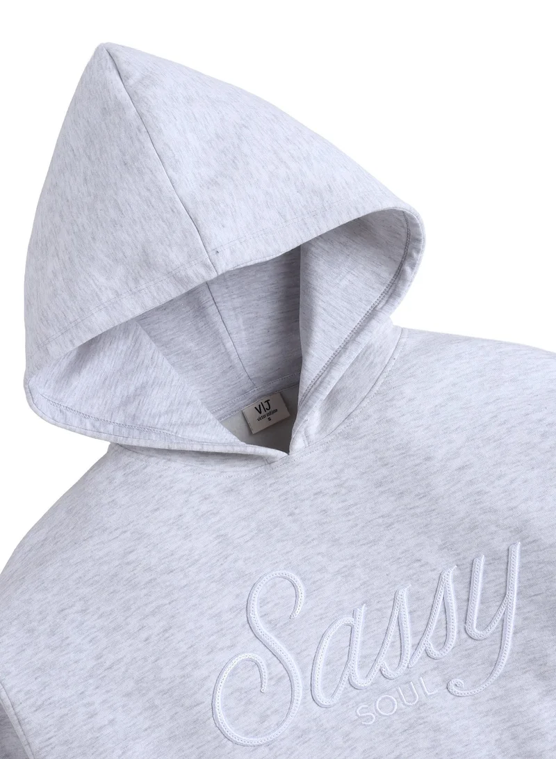 Victor And Jane  “Sassy Soul” Ladies' Graphic Hoodie – Heather Grey | 100% Cotton Fleece | for Women | Best Price UAE