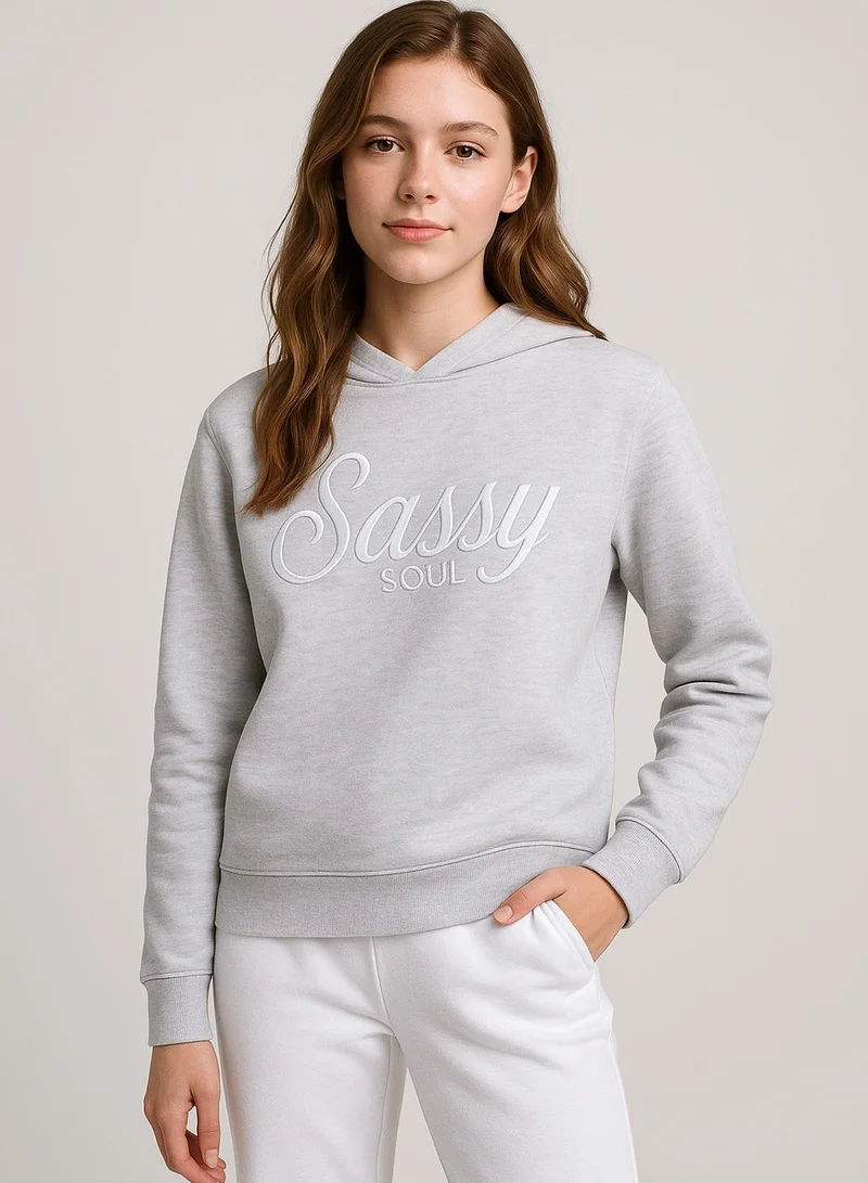 Victor And Jane  “Sassy Soul” Ladies' Graphic Hoodie – Heather Grey | 100% Cotton Fleece | for Women | Best Price UAE