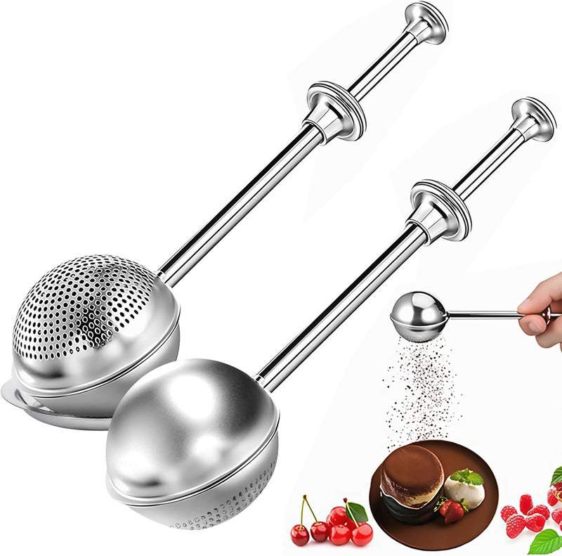 Numola 2Pcs Flour Sifter for Baking, Powdered Sugar Shaker Duster for Sourdough Bread, One-hand Operation Sugar Dispenser with Stainless Steel, Pick Up and Dust Flour Sifter - Image 1