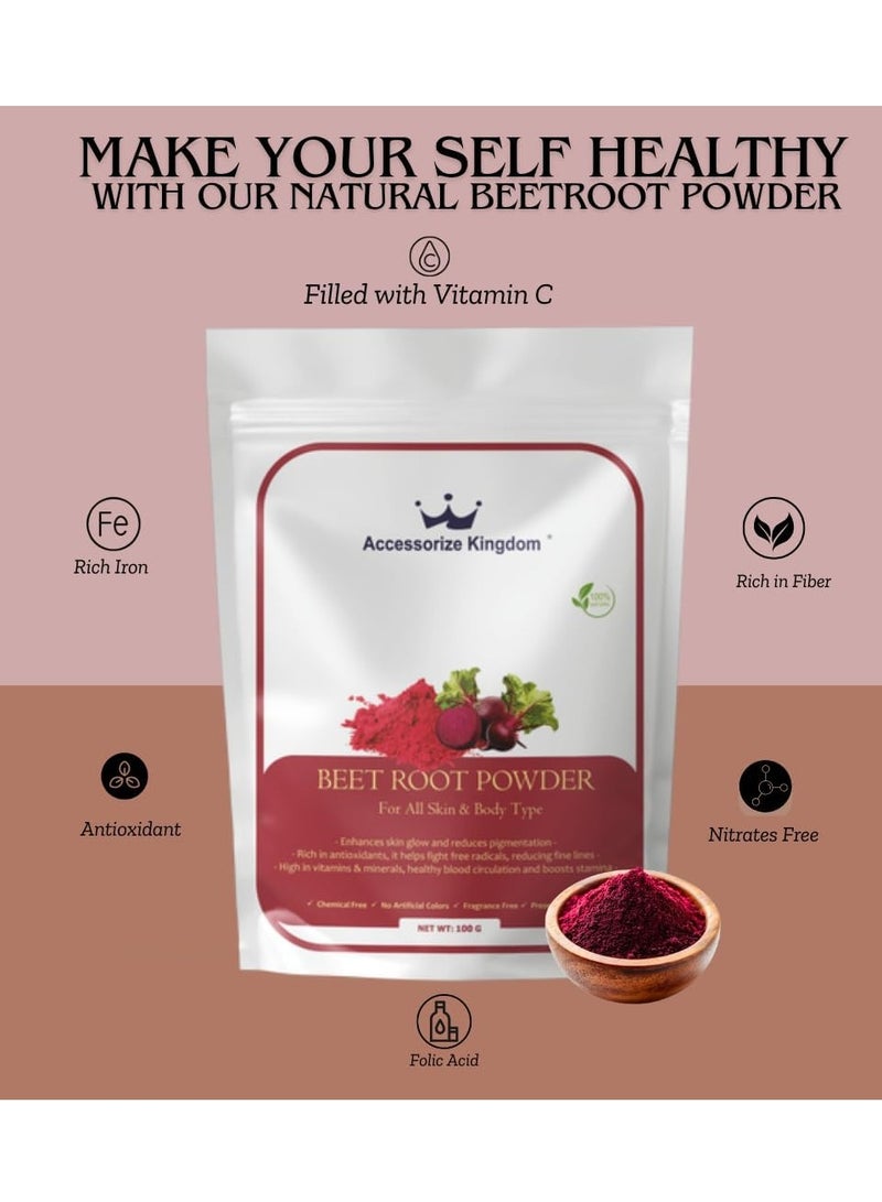 Accessories 22 Beetroot Powder (100gm) â€“ 100% Natural & Pure | Suitable for Skin & Body | Enhances Skin Glow, Reduces Pigmentation & Fine Lines | Rich in Nutrients & Essential Vitamins | Preservative-Free - Image 2