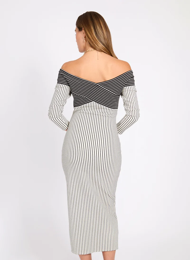 ليتل مسترس Monochrome Striped Textured Midi Dress