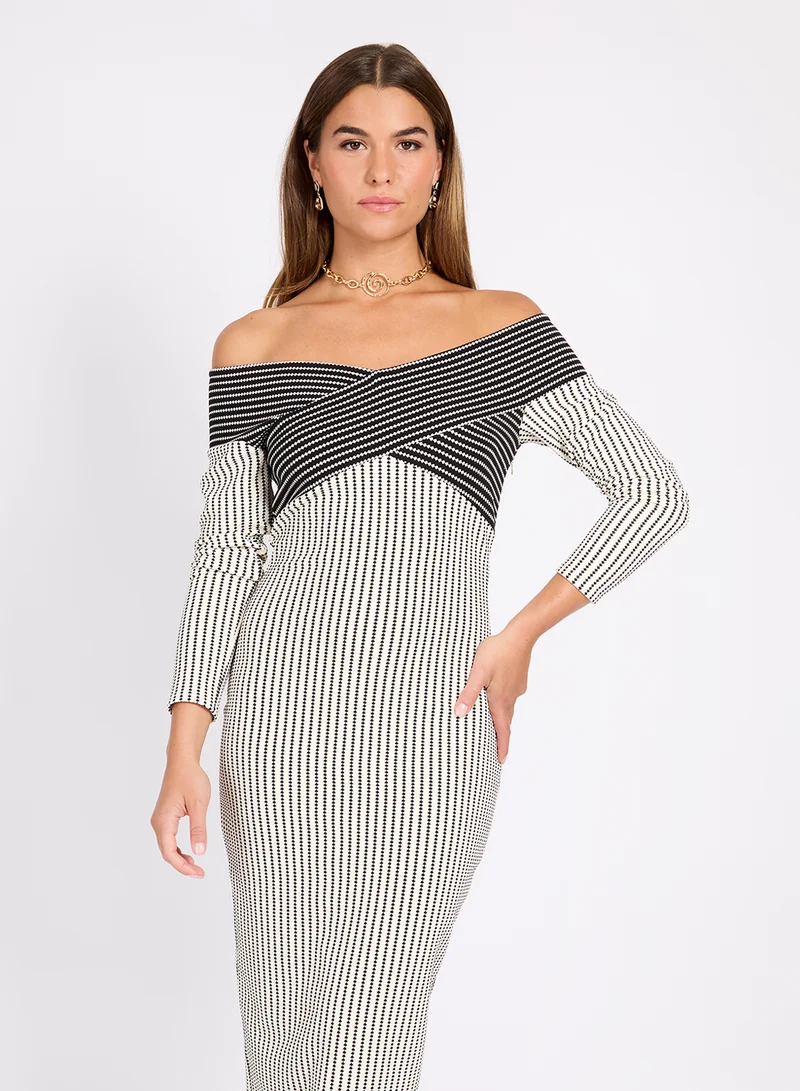 ليتل مسترس Monochrome Striped Textured Midi Dress
