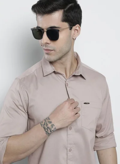 The Indian Garage Co Men Slim Fit Solid Full Sleeves Spread Collar Casual Shirt