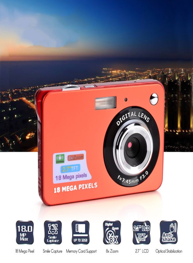 Digital Camera Mini Pocket Camera 18MP 2.7 Inch LCD Screen 8x Zoom Smile Capture Anti-Shake with Battery - Image 4