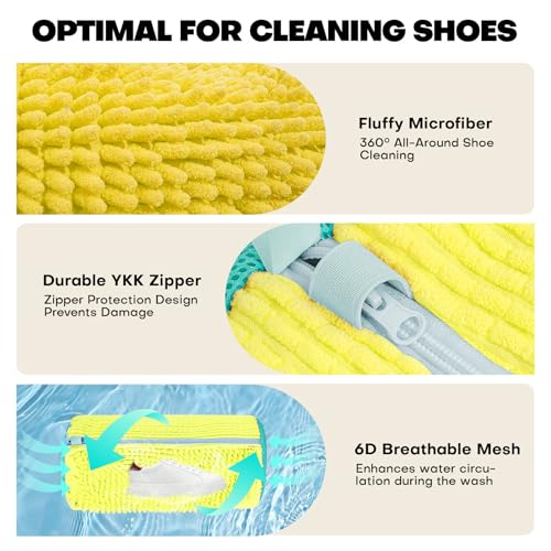 NMQHPA Shoe Washing Machine Bag: Laundry Shoe Bag for Washer and Dryer - 2pc Reusable Shoe Cleaning Bag for Sneaker Tennis Shoes Unstain Cleaner Kit (Yellow 2pcs) - Image 3