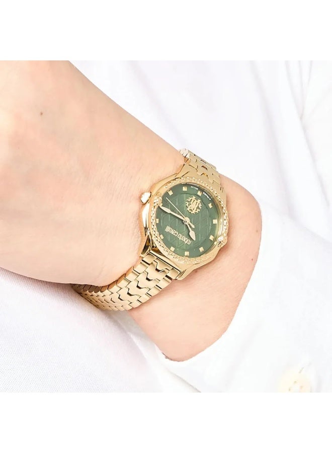 Roberto Cavalli RV1L225M0051 Women’s Watch – Franck Muller Collaboration, Gold Stainless Steel Bracelet with Green Dial, Luxury Quartz Timepiece - Image 5
