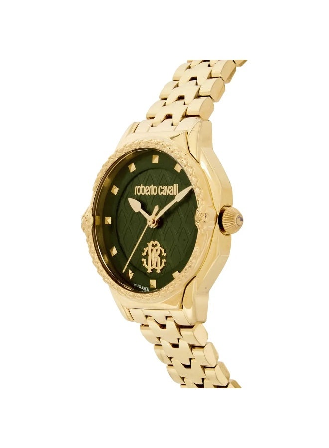 Roberto Cavalli RV1L225M0051 Women’s Watch – Franck Muller Collaboration, Gold Stainless Steel Bracelet with Green Dial, Luxury Quartz Timepiece - Image 2